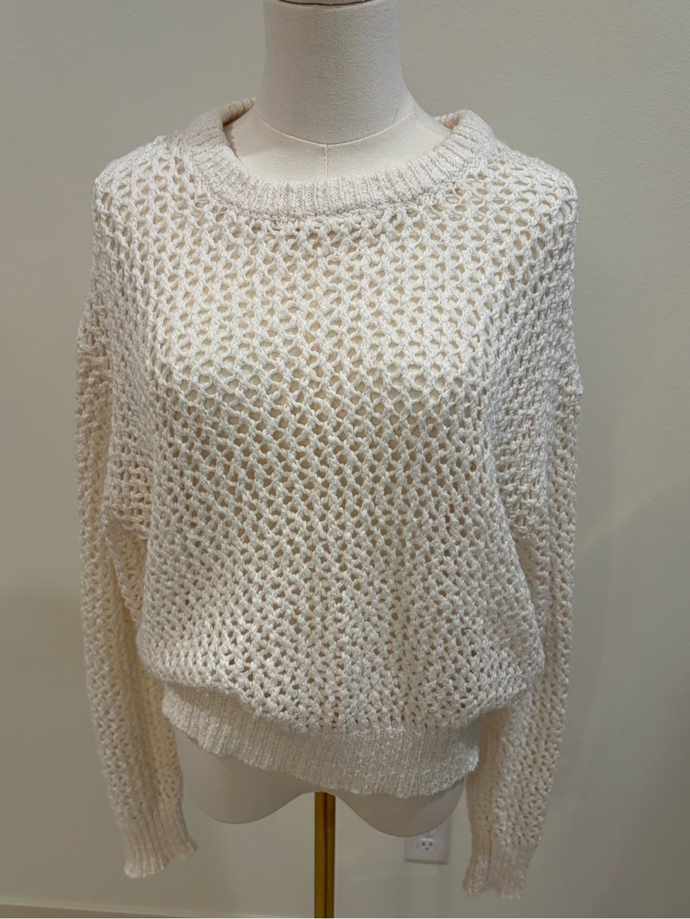White + Warren Open-Weave Crewneck Sweater in Cream